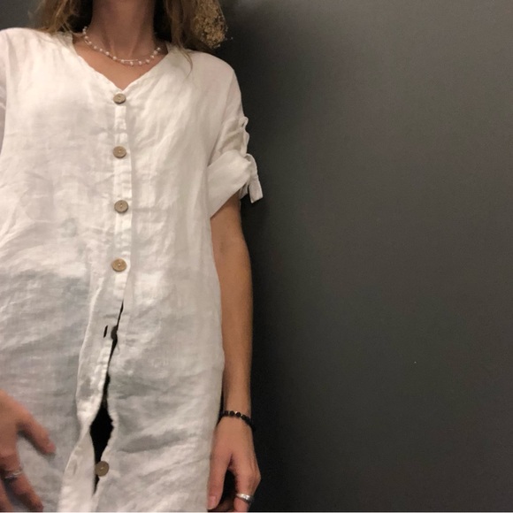 WHITE LINEN BUTTON UP SHIRT - Picture 7 of 11